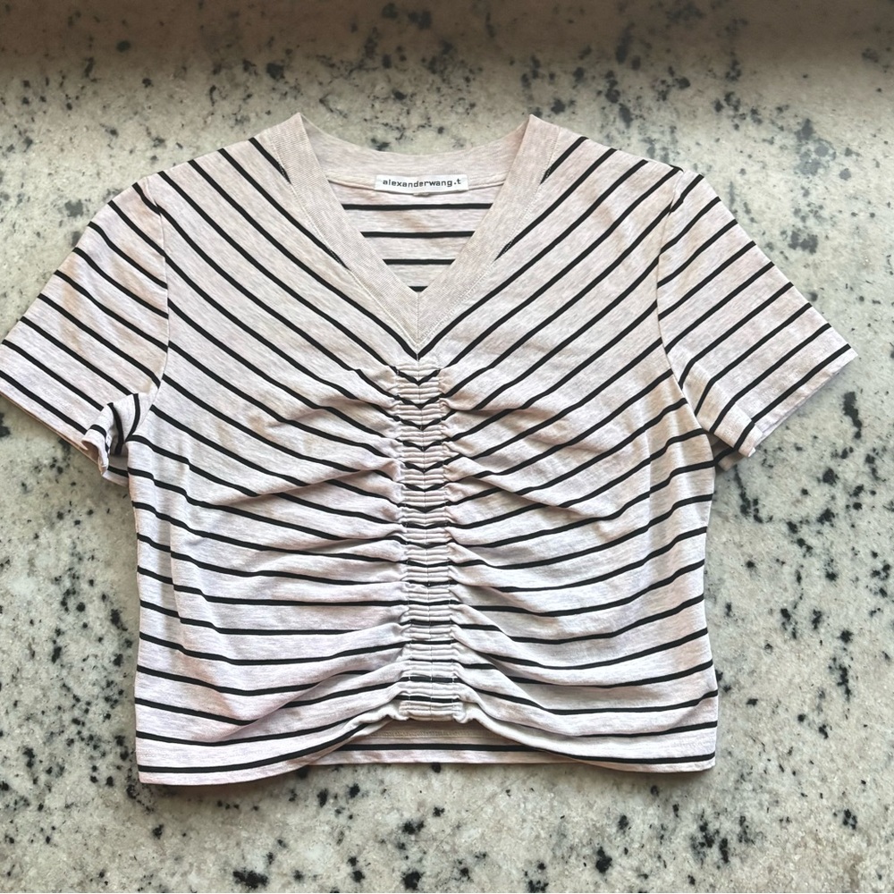 Alexander Wang Black and White Ruched Crop Top